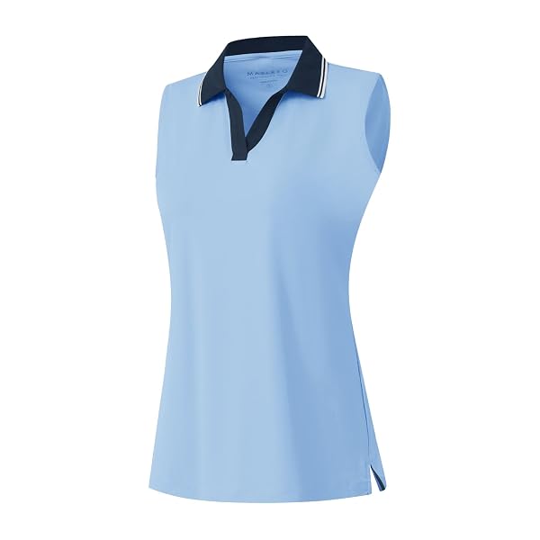 M MAELREG Polo Shirts for Women V Neck Sports Tennis Sleeveless Shirts Ribbed Collared Lightweight Athletic Womens Golf Shirt