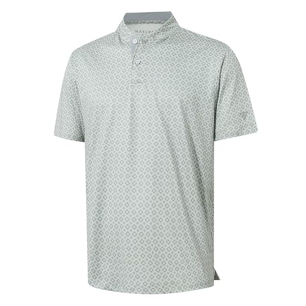 M MAELREG Golf Shirts for Men Collarless Performance Dry Fit Stretch Henley Casual Printed Mens Polo Shirts Short Sleeve