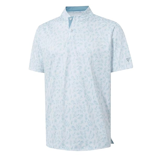 M MAELREG Golf Shirts for Men Collarless Performance Dry Fit Stretch Henley Casual Printed Mens Polo Shirts Short Sleeve