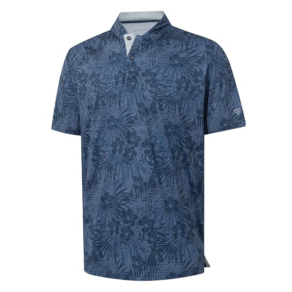 M MAELREG Golf Shirts for Men Collarless Performance Dry Fit Stretch Henley Casual Printed Mens Polo Shirts Short Sleeve