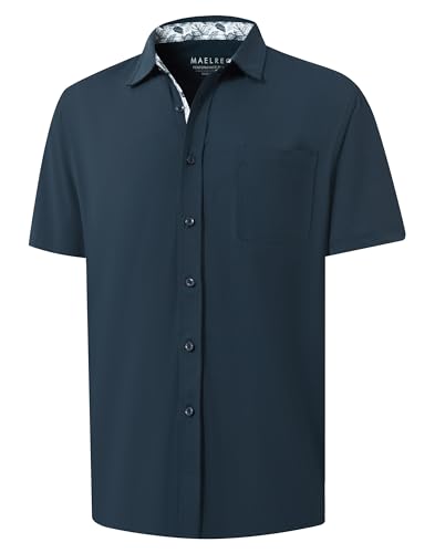 M MAELREG Mens Button Down Short Sleeve Shirt Stretch Performance Dry Fit Shirts Casual Vacation Beach Work Dress Shirts
