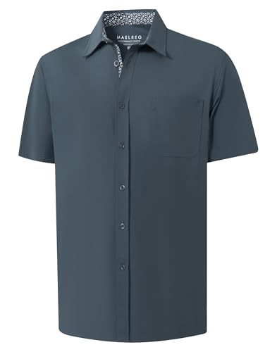 M MAELREG Mens Button Down Short Sleeve Shirt Stretch Performance Dry Fit Shirts Casual Vacation Beach Work Dress Shirts