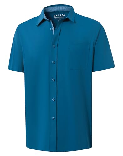 M MAELREG Mens Button Down Short Sleeve Shirt Stretch Performance Dry Fit Shirts Casual Vacation Beach Work Dress Shirts
