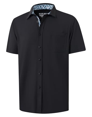M MAELREG Mens Button Down Short Sleeve Shirt Stretch Performance Dry Fit Shirts Casual Vacation Beach Work Dress Shirts