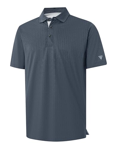 M MAELREG Mens Golf Polo Shirts Jacquard Ribbed Collar Performance Moisture Wicking Dry Fit Short Sleeve Golf Shirts for Men