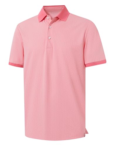 M MAELREG Mens Golf Polo Shirts Jacquard Ribbed Collar Performance Moisture Wicking Dry Fit Short Sleeve Golf Shirts for Men