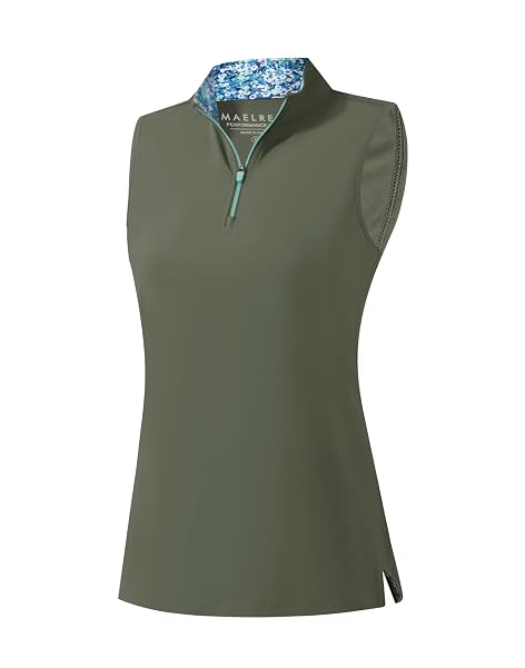 M MAELREG Womens Golf Shirt Sleeveless Collared Polo Shirts for Women Quick Dry Tennis Athletic Tank Tops Quarter Zip