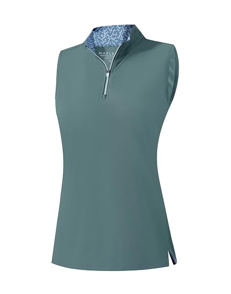 M MAELREG Women's Sleeveless Golf Polo Shirts UPF 50+ 1/4 Zip Lightweight Workout Tennis Tank Tops Quick Dry Dusty Blue