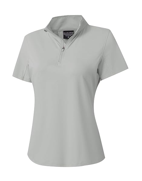 M MAELREG Womens 1/4 Zip Pullover Short Sleeve Performance Quick Dry Mock Neck UPF 50+ Moisture Wicking Workout Tennis Top