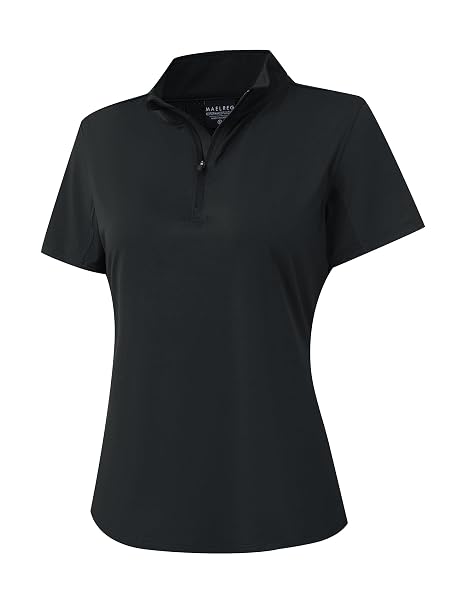 M MAELREG Womens 1/4 Zip Pullover Short Sleeve Performance Quick Dry Mock Neck UPF 50+ Moisture Wicking Workout Tennis Top