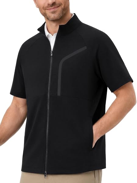 M MAELREG Short Sleeve Golf Jackets for Men with Full Zipper Lightweight UPF50+ Hiking Vests For Men with Button Pockets