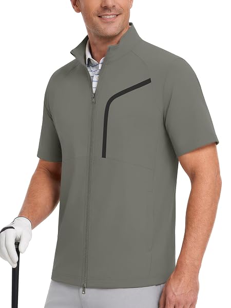 M MAELREG Short Sleeve Golf Jackets for Men with Full Zipper Lightweight UPF50+ Hiking Vests For Men with Button Pockets