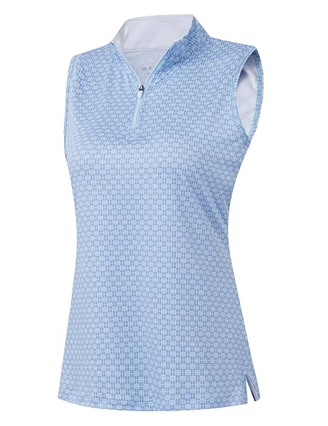 M MAELREG Womens Golf Shirt Sleeveless Collared Zip Up Patterns Polo Moisture Wicking Dry Fit Tennis Tank Top
