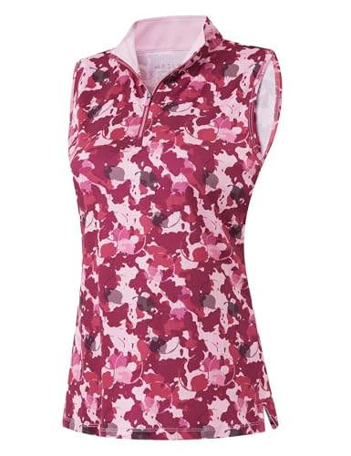 M MAELREG Womens Golf Shirt Sleeveless Collared Zip Up Patterns Polo Moisture Wicking Dry Fit Tennis Tank Top