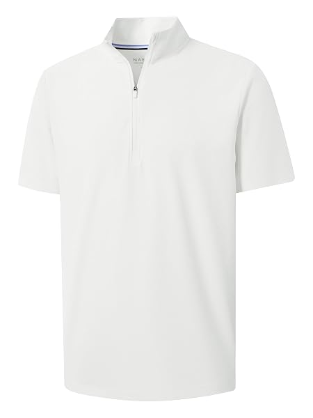 M MAELREG Golf Shirt for Men Zipper Waffle Texture Moisture Wicking Dry Fit Collared Lightweight Mens Polo Shirt Short Sleeve