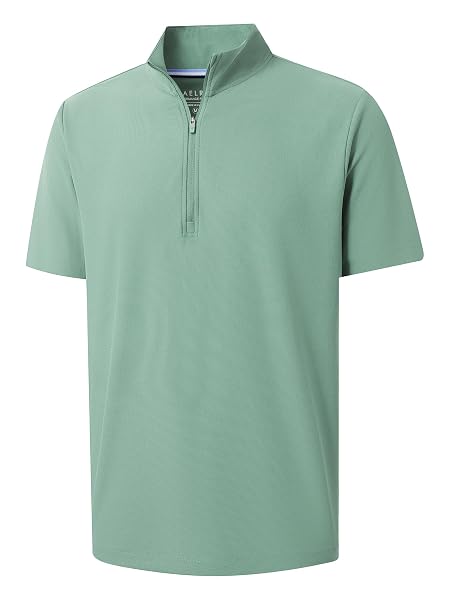 M MAELREG Golf Shirt for Men Zipper Waffle Texture Moisture Wicking Dry Fit Collared Lightweight Mens Polo Shirt Short Sleeve