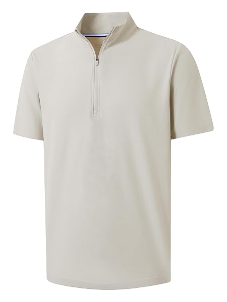 M MAELREG Golf Shirt for Men Zipper Waffle Texture Moisture Wicking Dry Fit Collared Lightweight Mens Polo Shirt Short Sleeve
