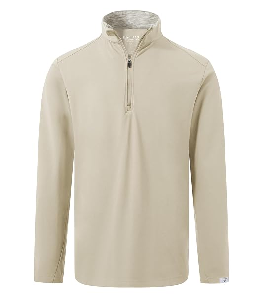M MAELREG Mens Quarter Zip Pullover Performance Dry Fit Solid Casual Stylish Golf Half Zip Pullover Mens Sweatshirt Taupe