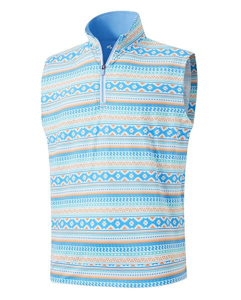 M MAELREG Men's Print Golf Vest Quarter Zip Sleeveless 1/4 Zip Pullover