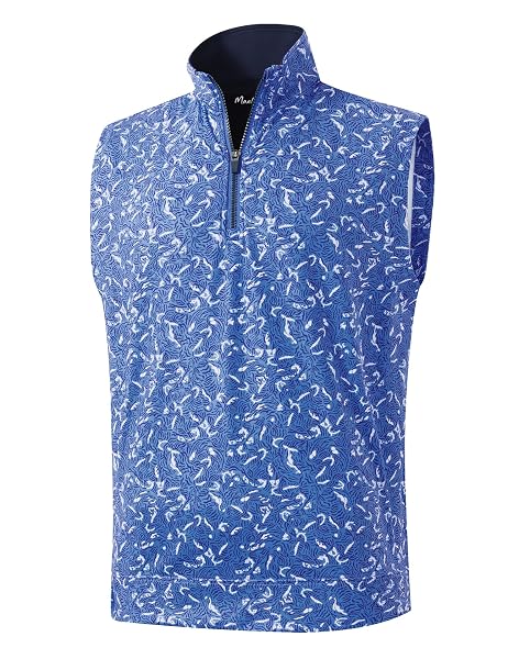 M MAELREG Men's Print Golf Vest Quarter Zip Sleeveless 1/4 Zip Pullover