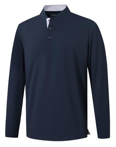 M MAELREG Mens Golf Shirts Collarless Performance Long Sleeve Henley Polos