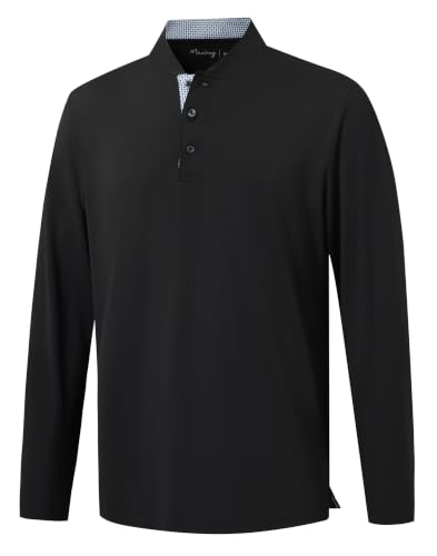 M MAELREG Mens Golf Shirts Collarless Performance Long Sleeve Henley Polos